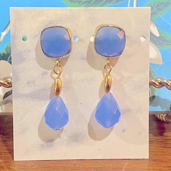 Blue Stone Drop Earrings - Picture 2 of 5